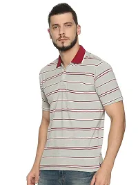 Trendy White Cotton Blend Striped Polo T-Shirt For Men-thumb2