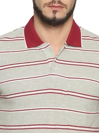 Trendy White Cotton Blend Striped Polo T-Shirt For Men-thumb4