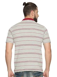 Trendy White Cotton Blend Striped Polo T-Shirt For Men-thumb1