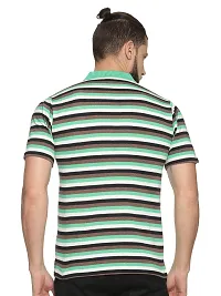 Trendy Green Cotton Blend Striped Polo T-Shirt For Men-thumb1