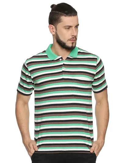 Trendy Blend Striped Polo T-Shirt For Men