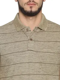 Trendy Khaki Cotton Blend Striped Polo T-Shirt For Men-thumb4