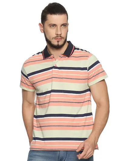 Trendy Blend Striped Polo T-Shirt For Men