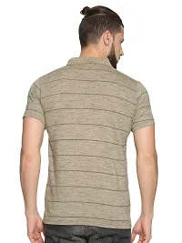 Trendy Khaki Cotton Blend Striped Polo T-Shirt For Men-thumb1