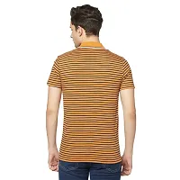 Cotton Blend Regular Fit Polo Neck Casual Half Sleeve Striped T-Shirts with Pocket-thumb1