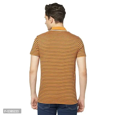 Cotton Blend Regular Fit Polo Neck Casual Half Sleeve Striped T-Shirts with Pocket-thumb2