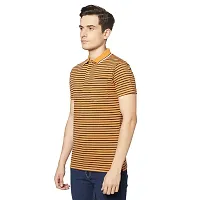 Cotton Blend Regular Fit Polo Neck Casual Half Sleeve Striped T-Shirts with Pocket-thumb2