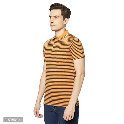 Cotton Blend Regular Fit Polo Neck Casual Half Sleeve Striped T-Shirts with Pocket-thumb3