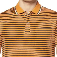 Cotton Blend Regular Fit Polo Neck Casual Half Sleeve Striped T-Shirts with Pocket-thumb3