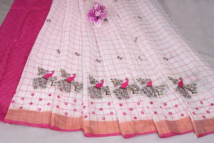 Elegant Linen Blend Saree with Blouse piece 