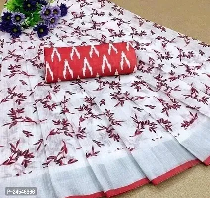 Stylish Cotton Linen Embellished Women Saree with Blouse piece