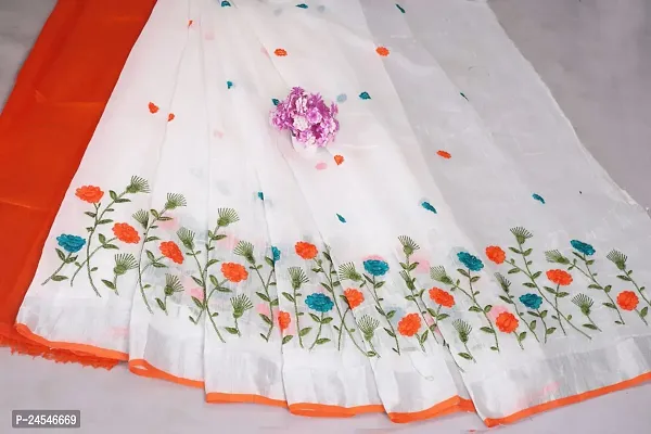 Stylish Cotton Linen Embroidered Women Saree with Blouse piece