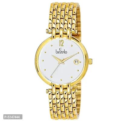 Stylish Metal Analog Men's Watch (Silver Dial Gold Colored Strap)