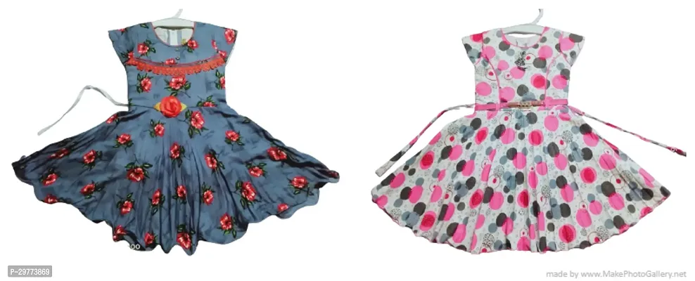 Stylish Multicoloured Cotton Printed Frocks For Girl Pack Of 2