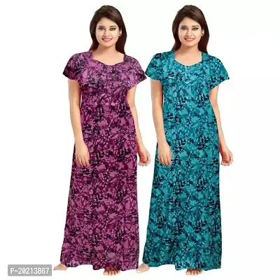 Elegant Multicoloured Cotton Printed Nightdress For Women Pack of 2