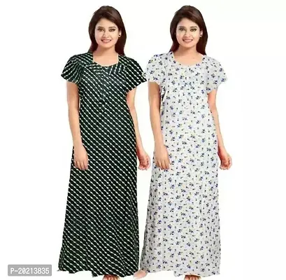 Elegant Multicoloured Cotton Printed Nightdress For Women Pack of 2