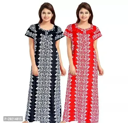 Elegant Multicoloured Cotton Printed Nightdress For Women Pack of 2-thumb0