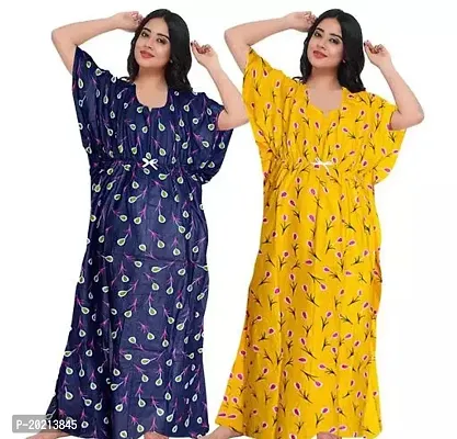 Elegant Multicoloured Cotton Printed Nightdress For Women Pack of 2-thumb0