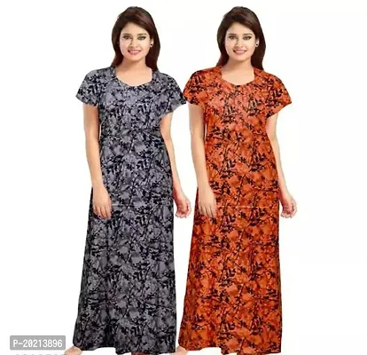 Elegant Multicoloured Cotton Printed Nightdress For Women Pack of 2