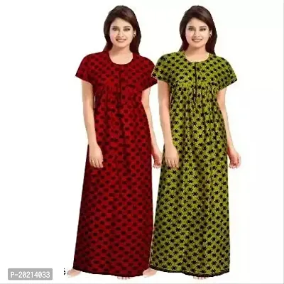 Elegant Multicoloured Cotton Printed Nightdress For Women Pack of 2