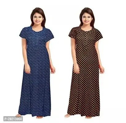 Elegant Multicoloured Cotton Printed Nightdress For Women Pack of 2