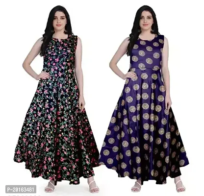 Stylish Nylon Printed A-Line Dress For Women Pack of 2