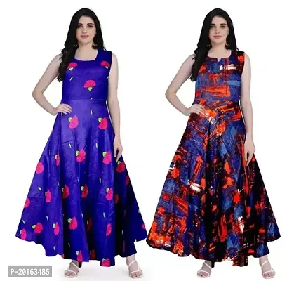 Stylish Nylon Printed A-Line Dress For Women Pack of 2