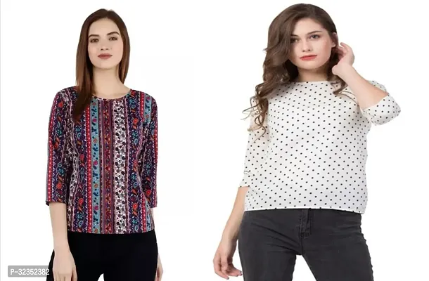 Stylish Multicoloured Crepe Printed Top For Women Pack Of 2-thumb0