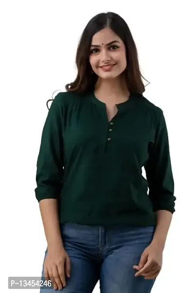 RJ Fashion Women's Rayon Plain Dark Green Solid Top 3/4 Sleeves(RJ Fashion- Shirt-002-Dark Green-XL)