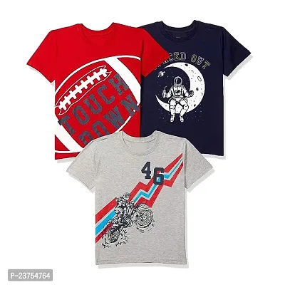 Stylish Multicoloured Cotton Printed T-Shirts For Boys (Navy Blue,Red,Grey)-thumb0