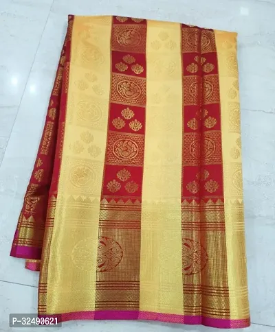 Elegant Silk Blend Kanjeevaram Brocade Pattu Silk Saree with Blouse Piece