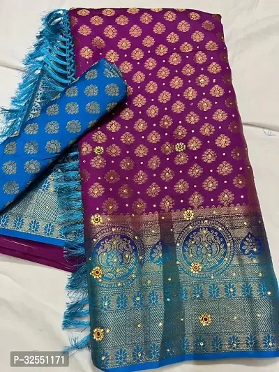 Stylish Stone Soft Silk Blanton Saree with Blouse pice-thumb0