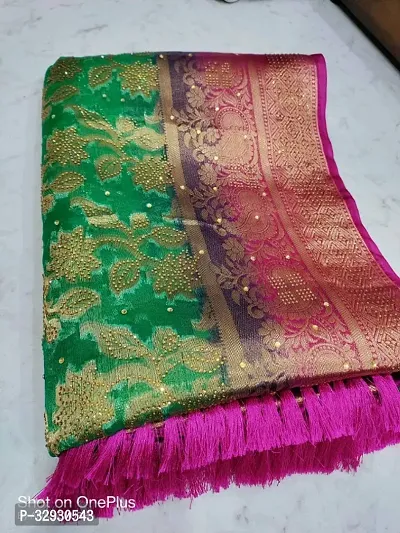 Pure Organza Fancy Silk saree Sroski store with jhalar-thumb0