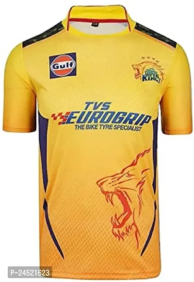 Stylish Polyester Yellow Printed Sports Jerseys Short Sleeves For Men-thumb0