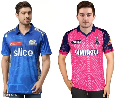 Stylish Polyester Multicoloured Printed Sports Jerseys Short Sleeves For Men Pack Of 2-thumb0