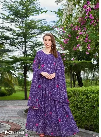 Women Stylish Georgette Printed Gown and Dupatta-thumb0