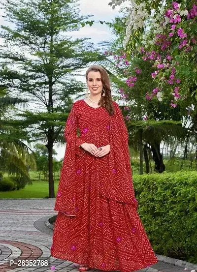 Women Stylish Georgette Printed Gown and Dupatta-thumb0