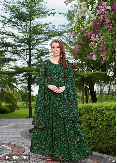 Women Stylish Georgette Printed Gown and Dupatta-thumb0