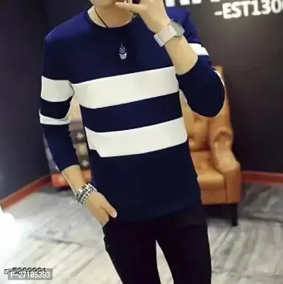 Stylish Blue Cotton Blend Round Neck T-Shirt For Men-thumb0