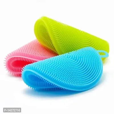 Fruit and Vegetable Washing Brush Round Scrubber Pad Multipurpose Silicone Dishwashing Tools for Kitchen Silicone Washing Sponge Antibacterial Silicone Dish Scrubber-thumb0