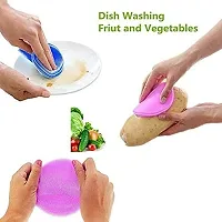 Fruit and Vegetable Washing Brush Round Scrubber Pad Multipurpose Silicone Dishwashing Tools for Kitchen Silicone Washing Sponge Antibacterial Silicone Dish Scrubber-thumb2