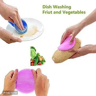 Fruit and Vegetable Washing Brush Round Scrubber Pad Multipurpose Silicone Dishwashing Tools for Kitchen Silicone Washing Sponge Antibacterial Silicone Dish Scrubber-thumb3