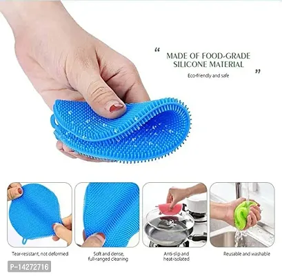 Fruit and Vegetable Washing Brush Round Scrubber Pad Multipurpose Silicone Dishwashing Tools for Kitchen Silicone Washing Sponge Antibacterial Silicone Dish Scrubber-thumb2