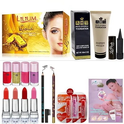 Lilium Trending Looks Make Up Combo With Gold Facial Kit Pack Of 15 Gc267 (15 Items In The Set)