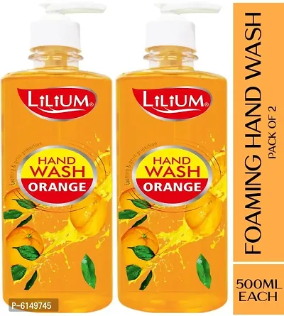 LILIUM Herbal Foaming Hand Wash Orange 500 ml Pack of 2 Hand Wash Pump Dispenser (2 x 500 ml)-thumb0