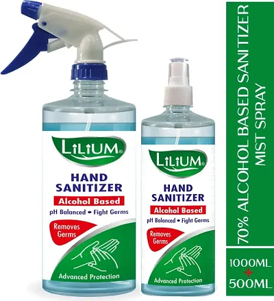 LILIUM 70% Alcohol Based Hand Cleanser (Sanitizer) Liquid Spray 500 ml and 1000 ml Sanitizer Spray Bottle (2 x 750 ml)