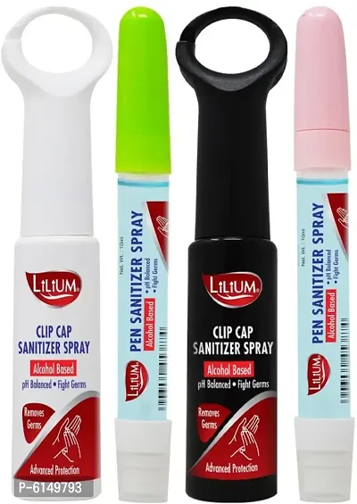 LILIUM Clip Cap Black/White (22 ml) and Pen Sanitizer (10 ml) (Pack of 4) Sanitizer Spray Pump Dispenser (4 x 16 ml)-thumb0