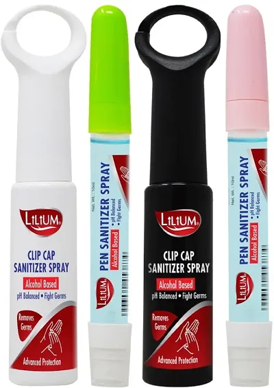 LILIUM Clip Cap Black/White (22 ml) and Pen Sanitizer (10 ml) (Pack of 4) Sanitizer Spray Pump Dispenser (4 x 16 ml)