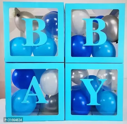 Solid Paper Baby Letter Balloon Box For Baby Shower Party Decoration Set Of 4 Boxes Balloon Blue, Pack Of 4