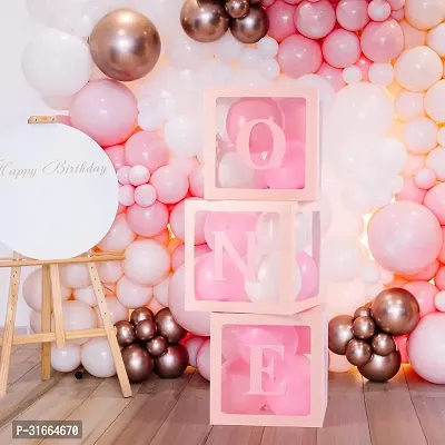 Solid One Balloon Box For 1St Birthday Decor Set Of 3 Box Balloon Pink, Pack Of 3